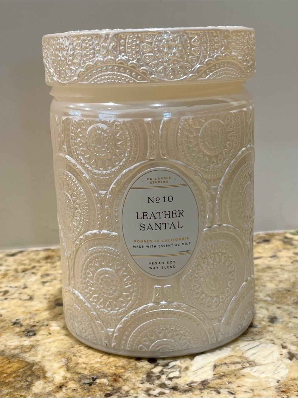 Leoben Company Leather Santal Vegan Soy Wax Blend Candle in Jar 18 Oz